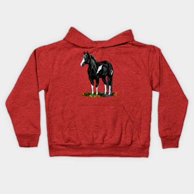 Black and White Paint Horse Kids Hoodie by painteddreamsdesigns